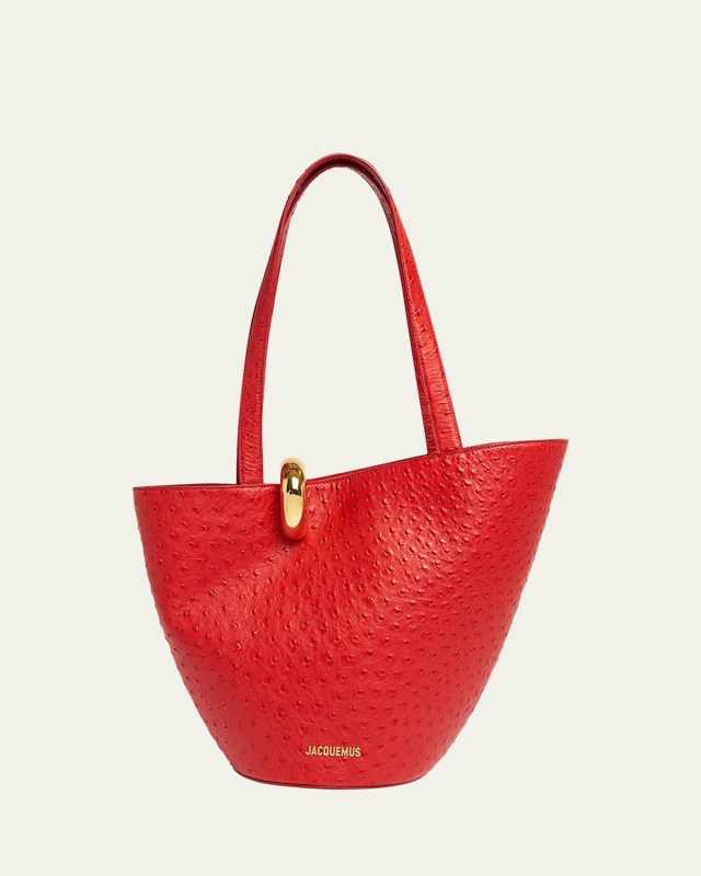 Le Bambola Moyen Ostrich-Embossed Leather Shoulder Bag